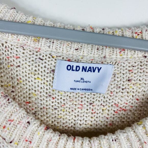 Old Navy Size XL Oversized Voop-Neck Cotton Stretch Tunic Sweater Cream Confetti - Picture 4 of 5